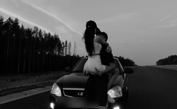 A typical deep house car-music thumbnail: a couple, a black car, a washed-out filter